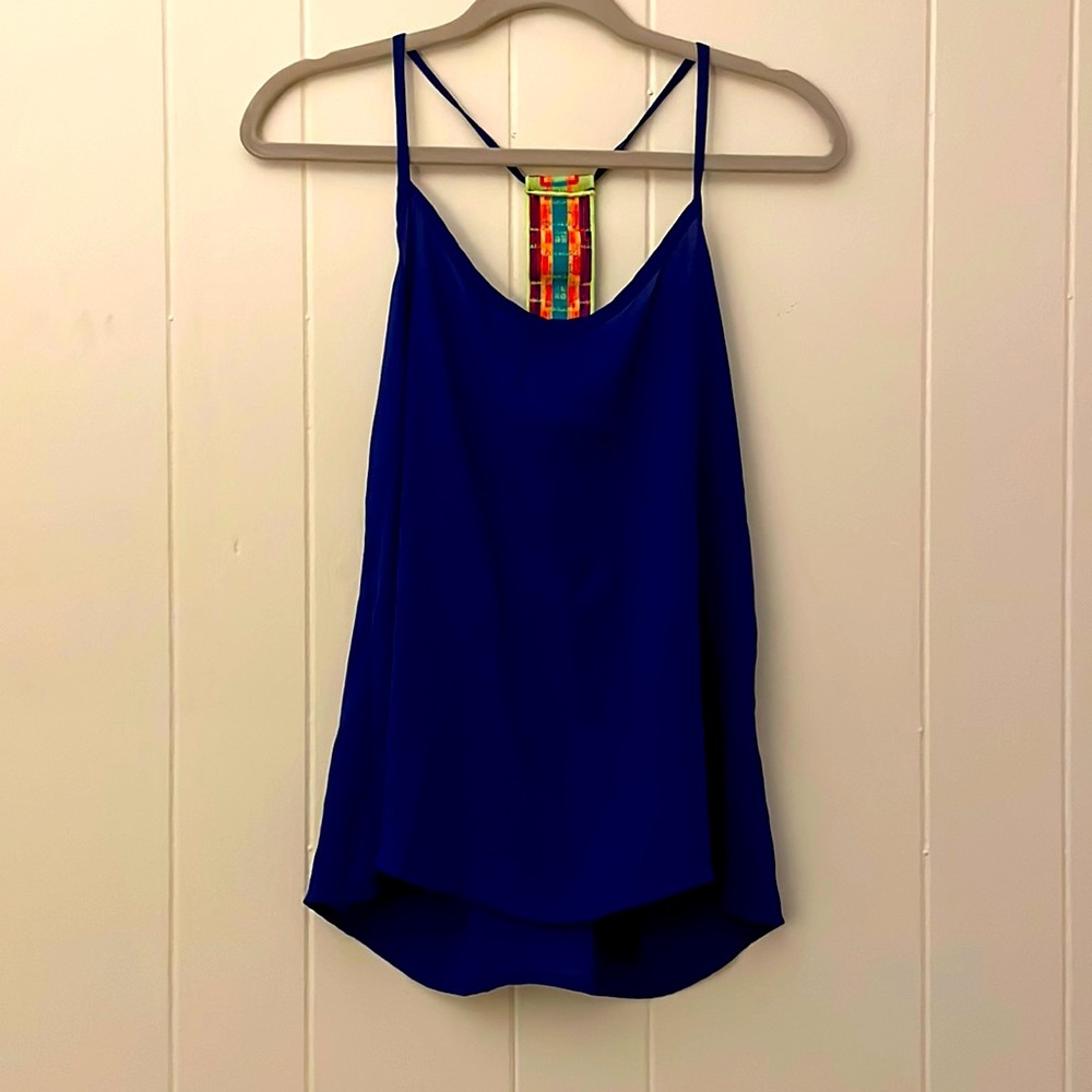 Bella D Electric Blue Size Medium Sheer Sexy Cami Tank Top Aztec Design